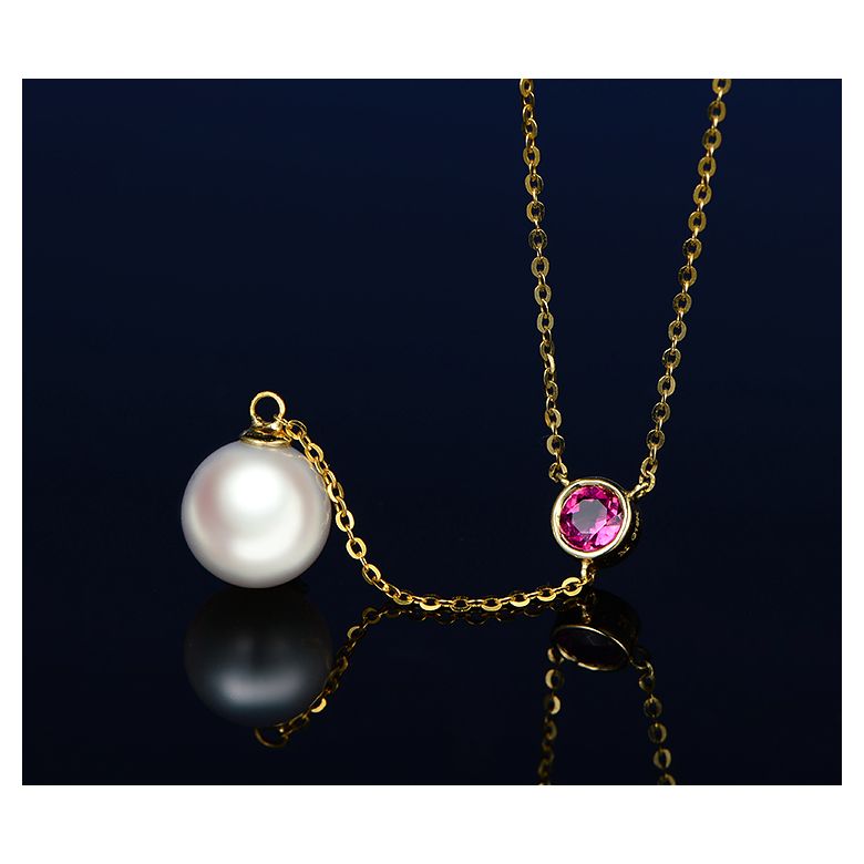 Collier pendentif perle Akoya. Chaîne Or jaune, Saphir rose - 5