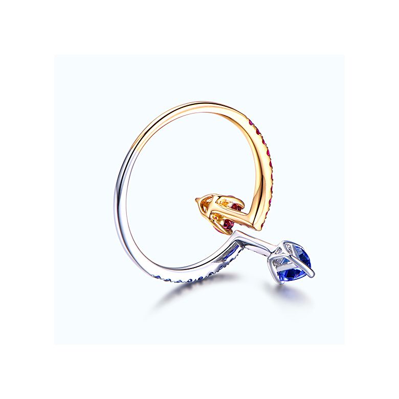 Bague Univers parallèles. Or blanc, jaune et pierres précieuses - 7