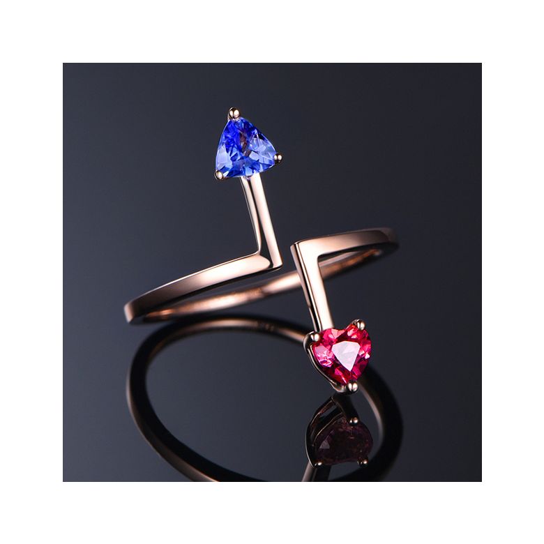 Bague Vice et Versa. saphirs Bleu et Rose. Or rose - 3