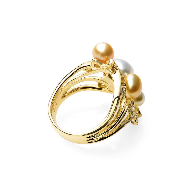 Bague secret flower first en perles d'Australie blanches et dorées - 4
