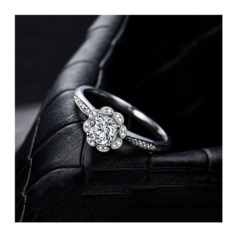 Bague solitaire diamants or blanc - Jasmin étoilé - 4