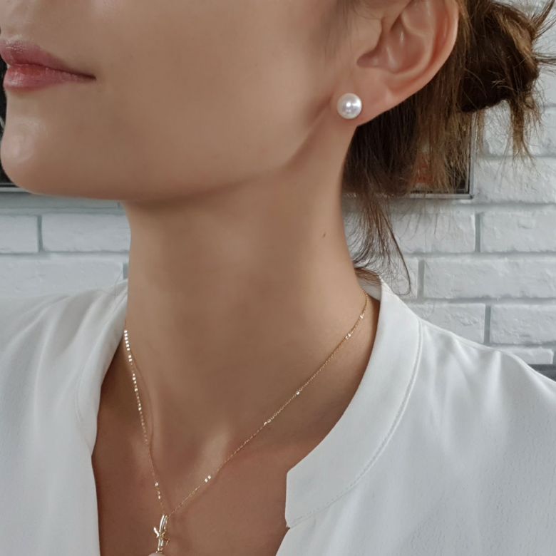 Boucles oreilles or blanc - Clous d'oreilles perles 9/9.5mm culture - 2