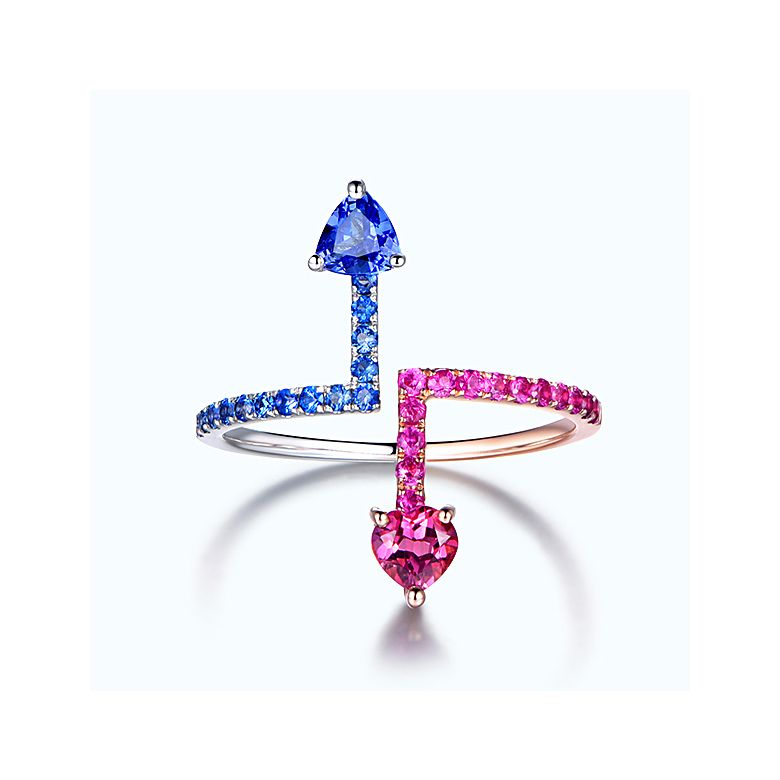 Bague Univers parallèles. Or blanc, rose et pierres précieuses - 6