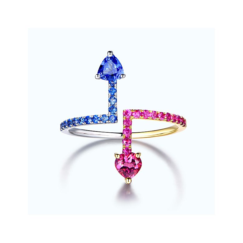 Bague Univers parallèles. Or blanc, jaune et pierres précieuses - 6