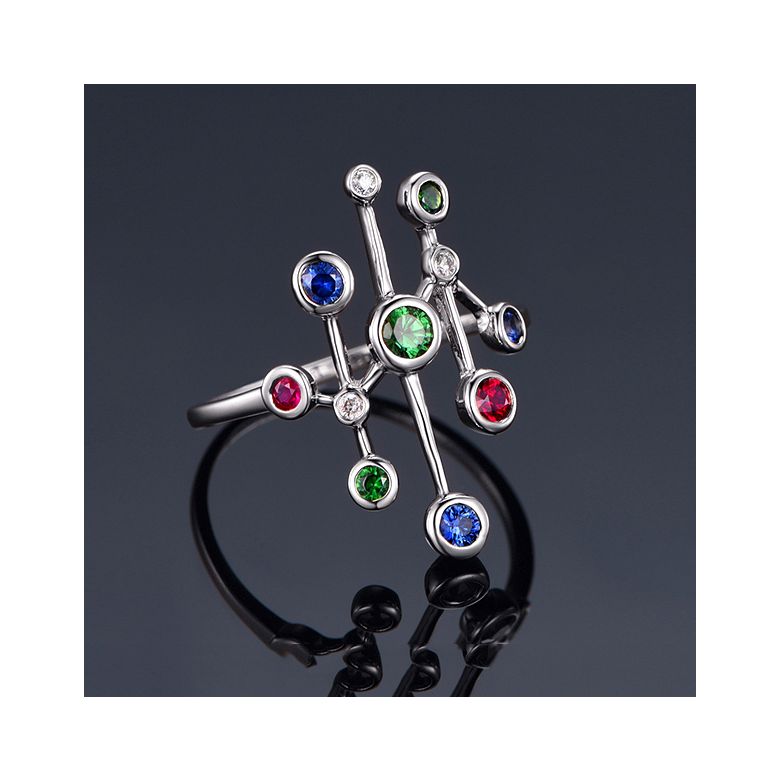 Bague gouttes d’amour. Or blanc, pierres précieuses - 5