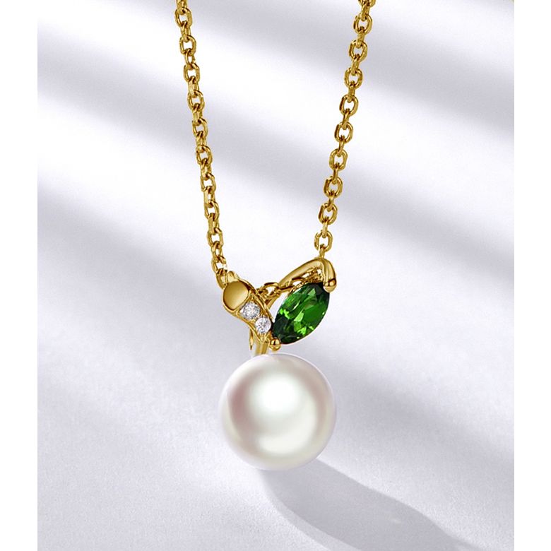 Pendentif perle Akoya. Or jaune, diamants et Péridot - 5