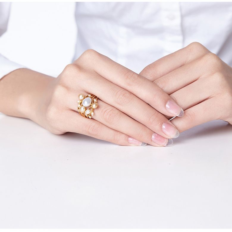 Bague secret flower first en perles d'Australie blanches et dorées - 5