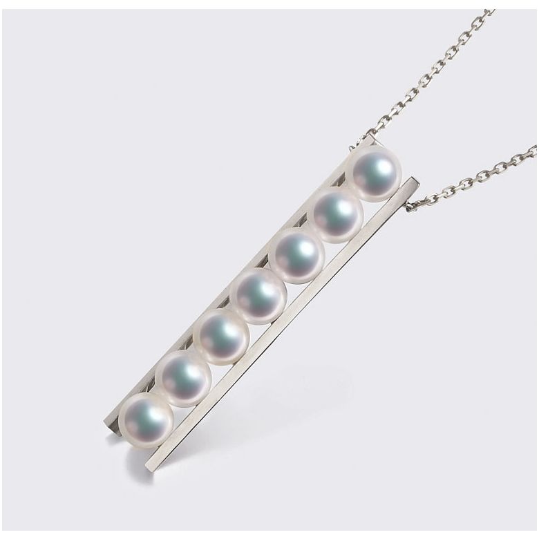Pendentif 9 perles Akoya et or blanc. Disposition rail. Tsukushi - 7