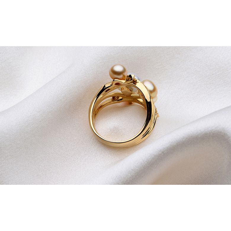 Bague secret flower first en perles d'Australie blanches et dorées - 6