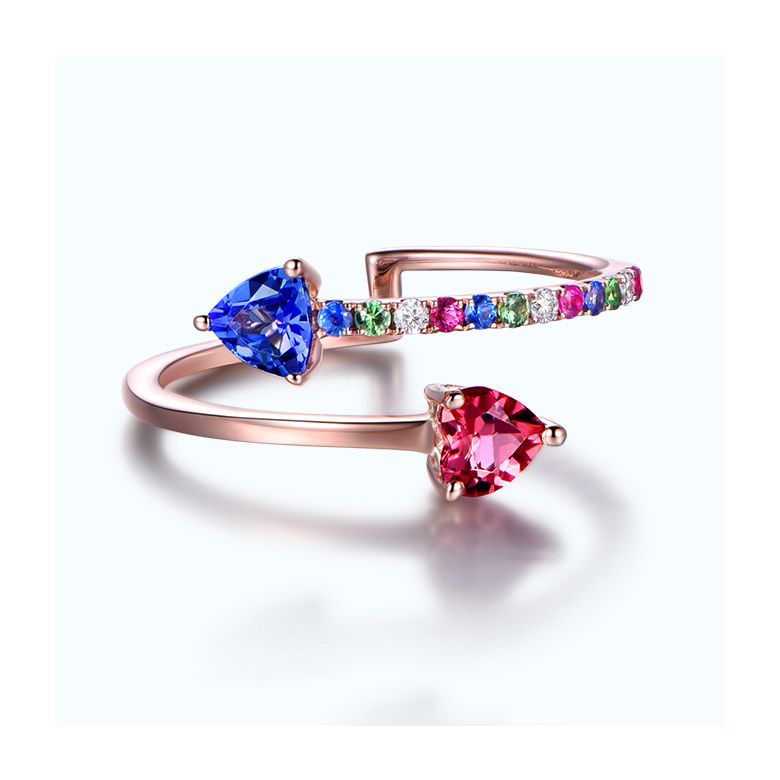 Bague signaux inversés. Or rose, Saphirs - 2