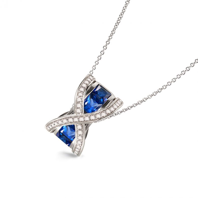 Pendentif sens de nos vies. En diamants, saphirs et or blanc - 8