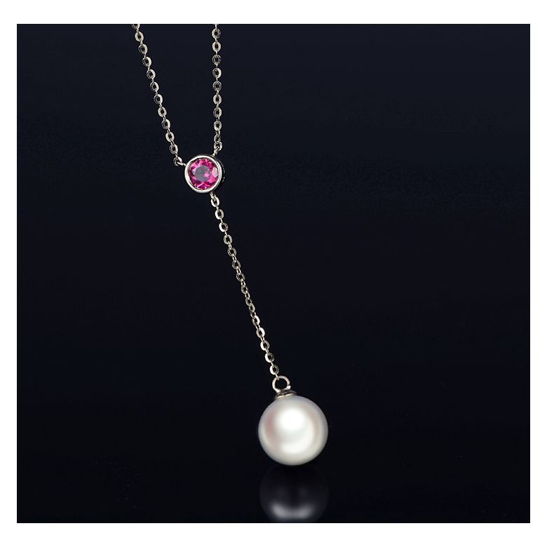 Collier pendentif perle Akoya. Chaîne Or blanc, Saphir rose - 3