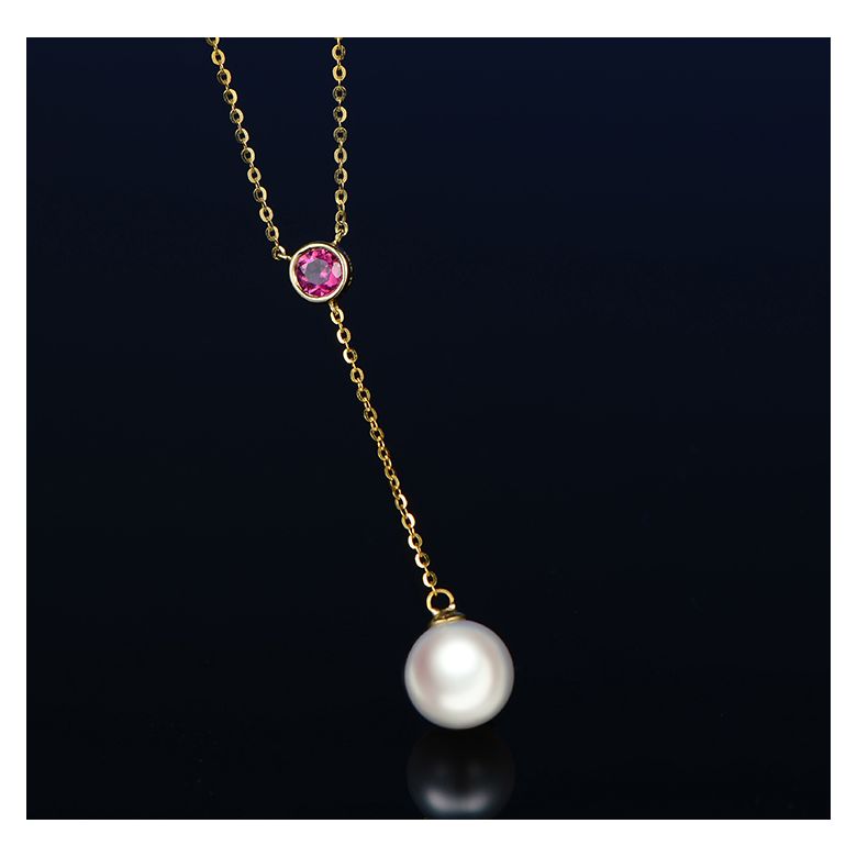 Collier pendentif perle Akoya. Chaîne Or jaune, Saphir rose - 4