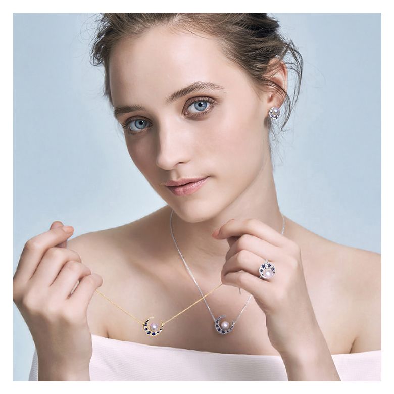 Parure Mikadzuki I Perle Akoya Saphir. Croissant de Lune - 1