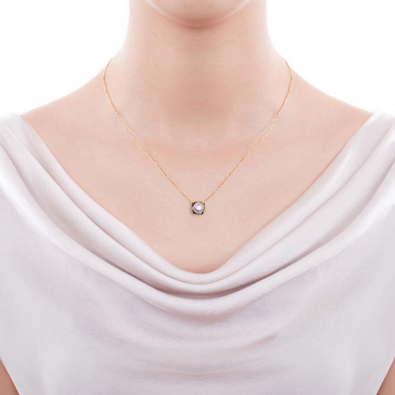 Pendentif Lotus du Japon. Perle Akoya 2 Ors - 2