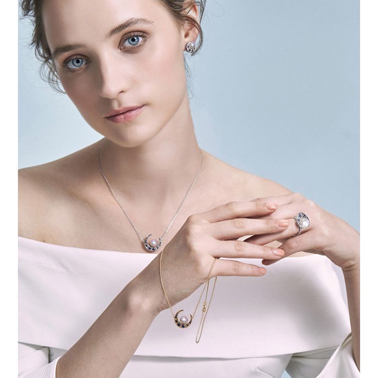 Parure Mikadzuki I Perle Akoya Saphir. Croissant de Lune - 2