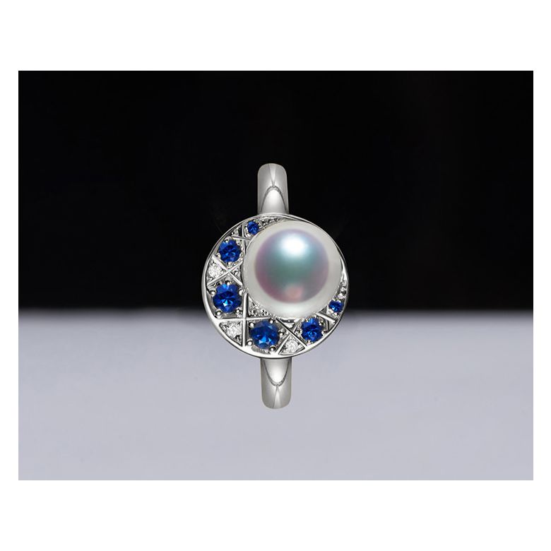 Bague Mikadzuki, Croissant de Lune I Perle Akoya, Saphir, Diamant - 6