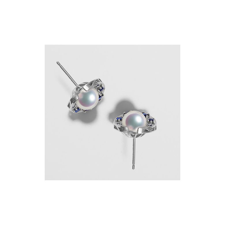 Boucles Oreilles Mikadzuki I Perle Akoya Saphir. Croissant de Lune - 4