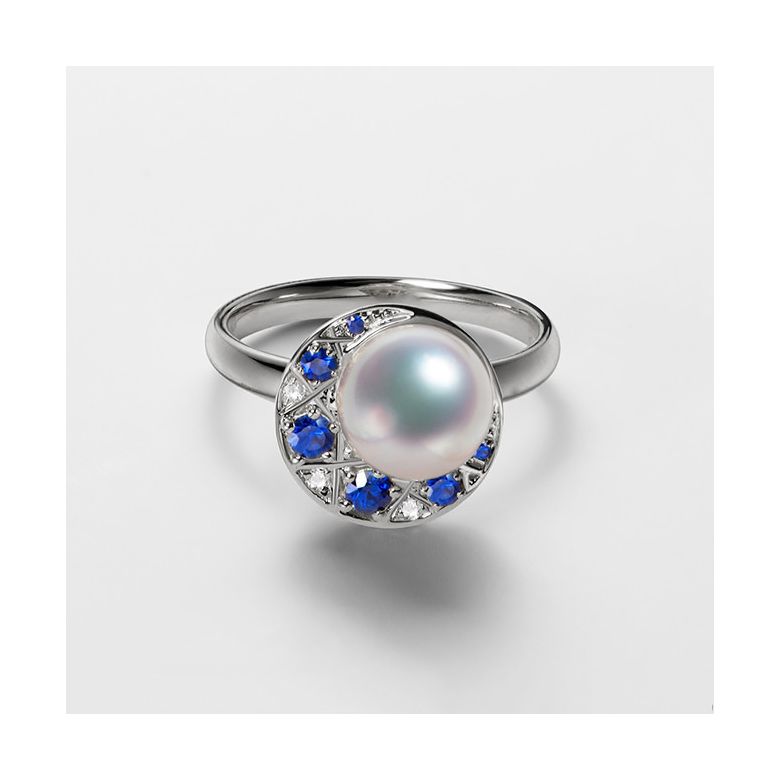 Bague Mikadzuki, Croissant de Lune I Perle Akoya, Saphir, Diamant - 7