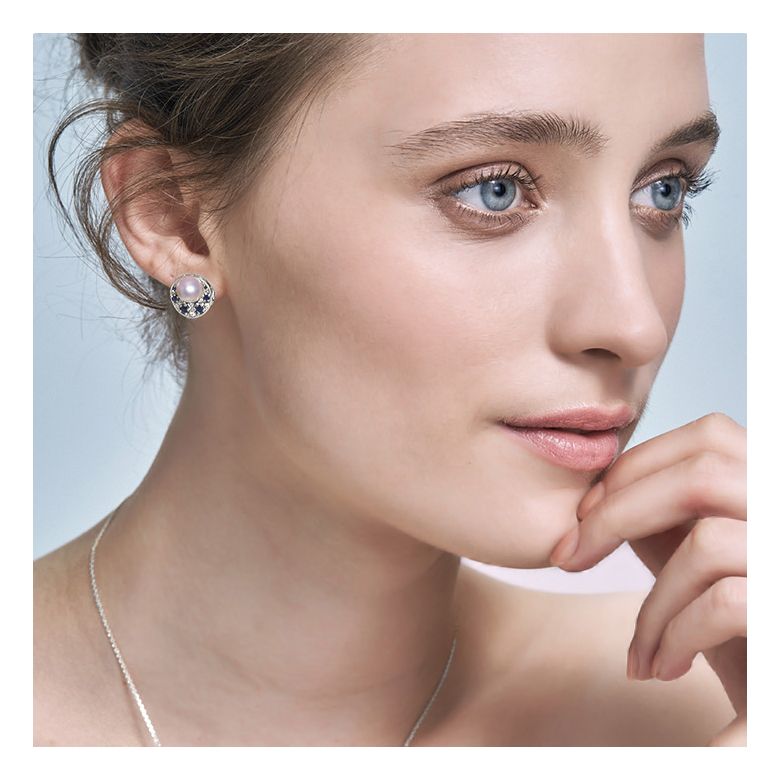 Boucles Oreilles Mikadzuki I Perle Akoya Saphir. Croissant de Lune - 5