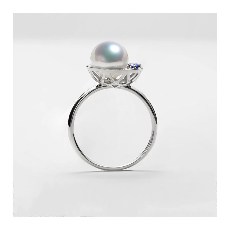 Bague Mikadzuki, Croissant de Lune I Perle Akoya, Saphir, Diamant - 8