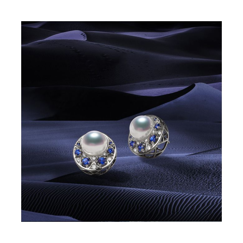 Boucles Oreilles Mikadzuki I Perle Akoya Saphir. Croissant de Lune - 8
