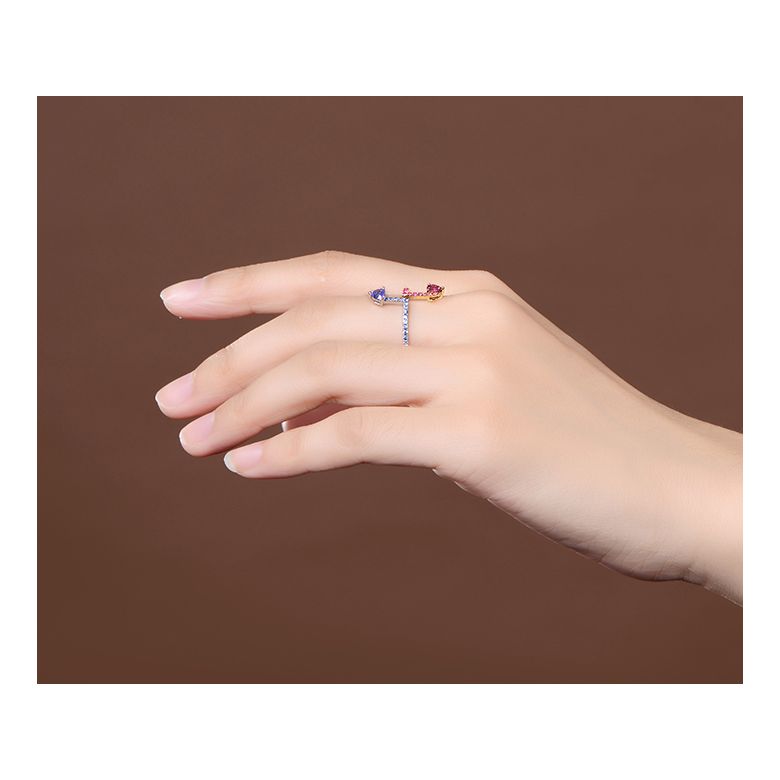 Bague Univers parallèles. Or blanc, jaune et pierres précieuses - 3