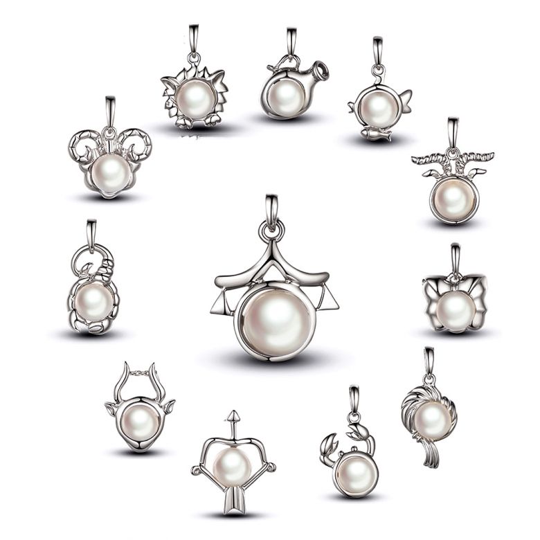 Pendentif Zodiaque. Perle Akoya, Or blanc 18cts - 1