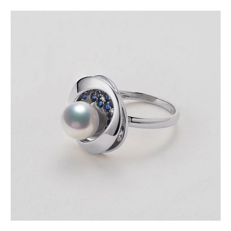 Bague Seiza Constellation I Perle Akoya, saphir, diamant I Or blanc - 8