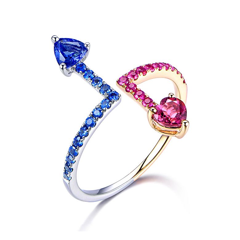 Bague Univers parallèles. Or blanc, jaune et pierres précieuses - 1