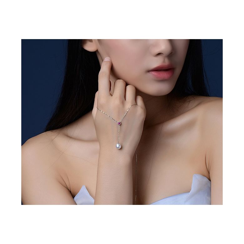 Collier pendentif perle Akoya. Chaîne Or blanc, Saphir rose - 4