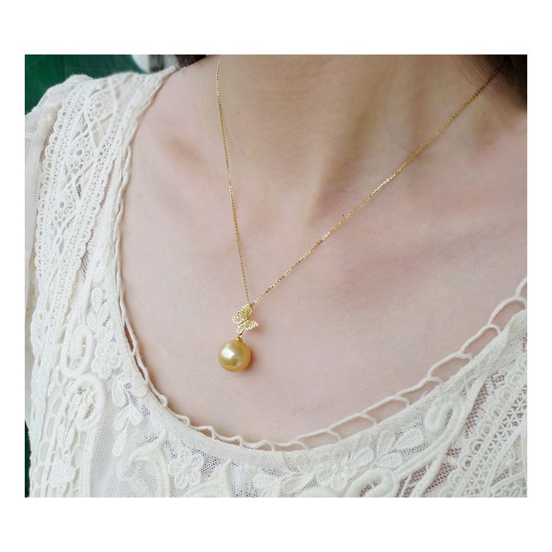  Pendentif Papillon Or jaune. Perle d'Australie dorée. Diamants - 6