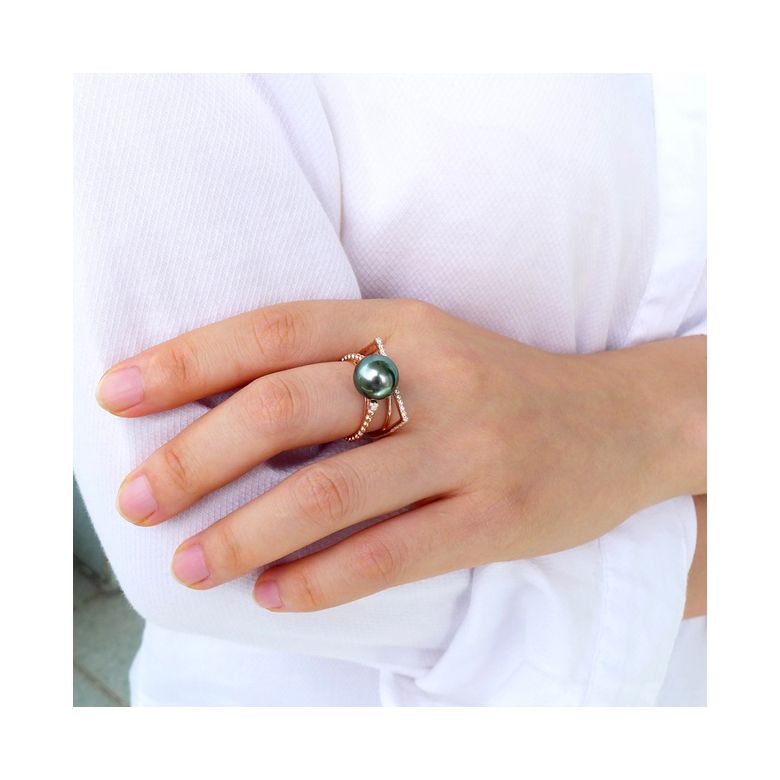 Bague perle de Tahiti, Or jaune, diamants - Saperlipopette - 9