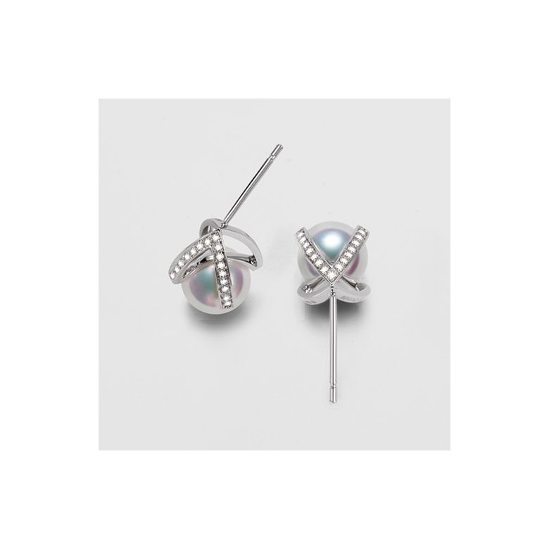 Boucle d oreille or blanc - diamant - Perle Akoya Japon - Masako - 5
