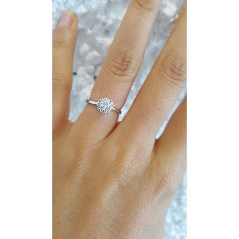 Bague Platine Solitaire - Coeur Caillouté - Diamants pavés | Coeur Caillouté - 10