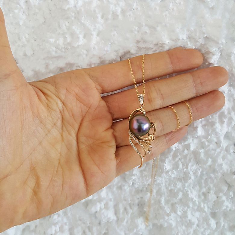 Pendentif phoenix - Perle de Tahiti noire - Or jaune, diamants - 5