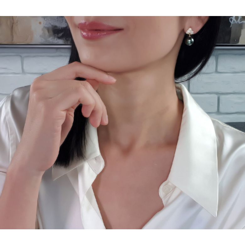 Boucles d'oreilles trèfles - Perles de Tahiti - Or jaune, diamants - 3