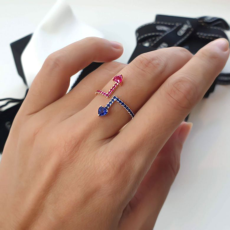 Bague Univers parallèles. Or blanc, rose et pierres précieuses - 2