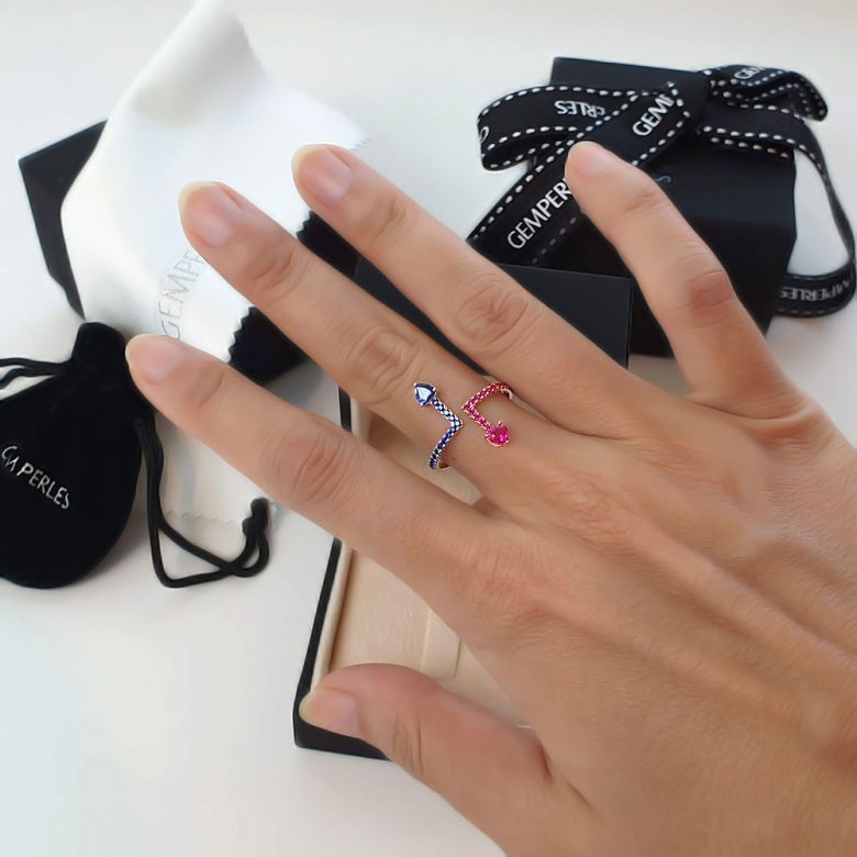 Bague Univers parallèles. Or blanc, rose et pierres précieuses - 7