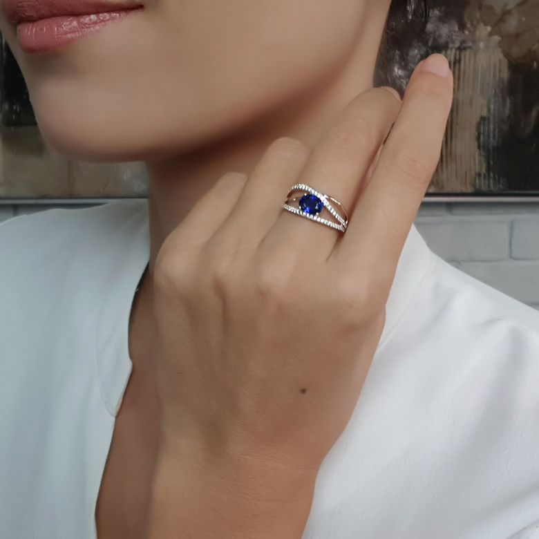 Bague saphir Sri Lanka 1 carat. Or blanc. Entrelacée - 8