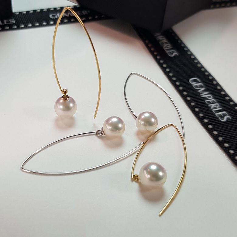 Pendant d'oreille Perle Akoya, Or blanc. Less is more. Minimaliste - 2