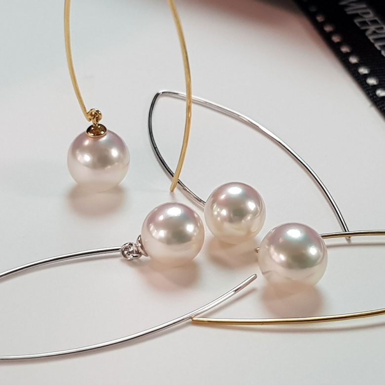 Pendant d'oreille Perle Akoya, Or blanc. Less is more. Minimaliste - 3
