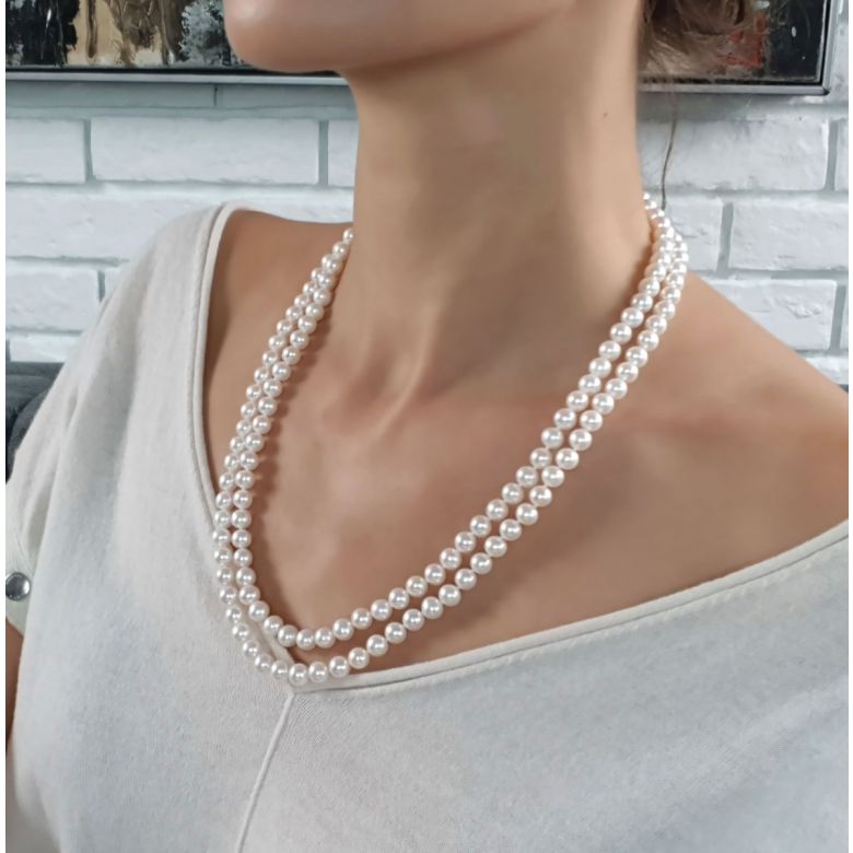 Collier double fil, rang de perles - Perle eau douce blanche - 7/7.5mm - 5