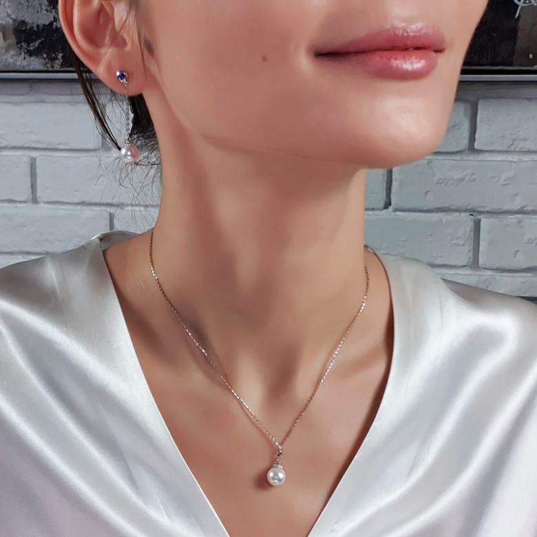 Pendentif Ojo. Perle Akoya Japon. Couronne Diamants, Or blanc - 8