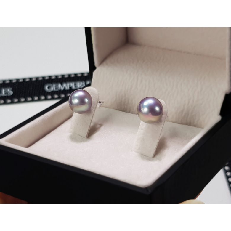 Boucles d'oreilles perles eau douce lavandes - 8/9mm - AAA - Or blanc - 4