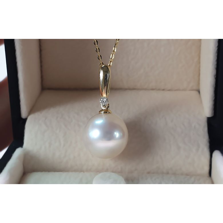 Pendentif Hainan or jaune et perle - En forme de tige - Diamant - 11