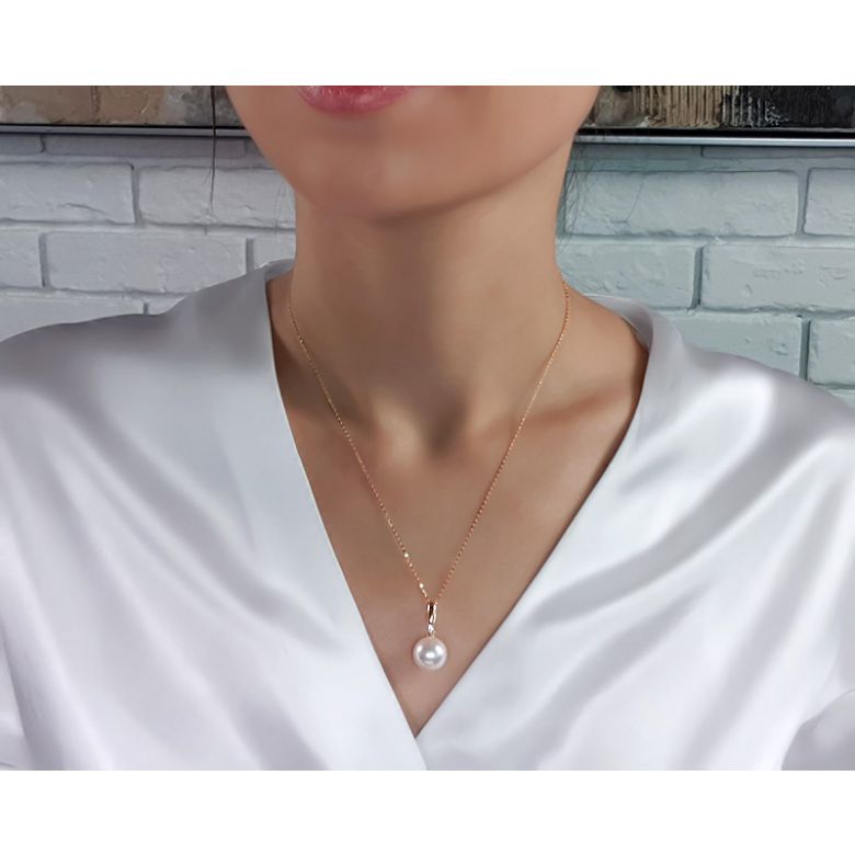 Pendentif Hainan or jaune et perle - En forme de tige - Diamant - 13