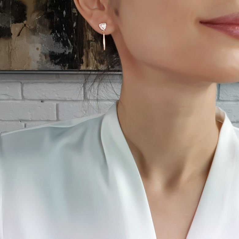 Boucles d'oreilles diamants Or rose pendantes forme goutte - 4
