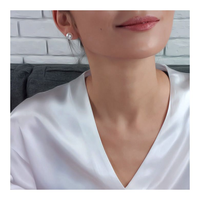 Boucles d'oreilles perles eau douce blanches - 8/9mm - Clous or jaune - 6