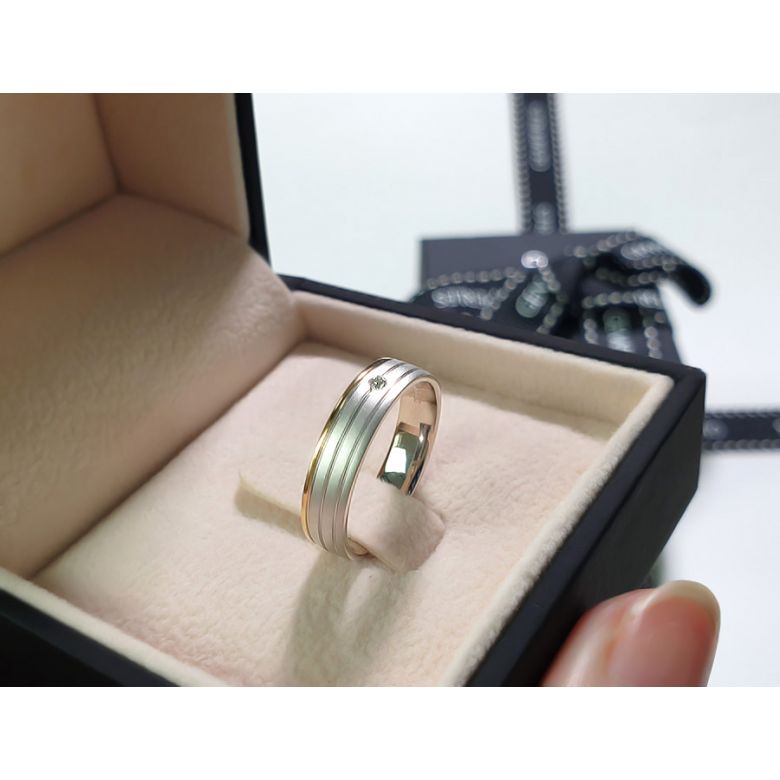 Alliance de prestige bicolore - 2 ors, diamant - Madame - 6